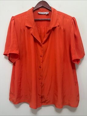 Orange Short-Sleeve Button Front Blouse